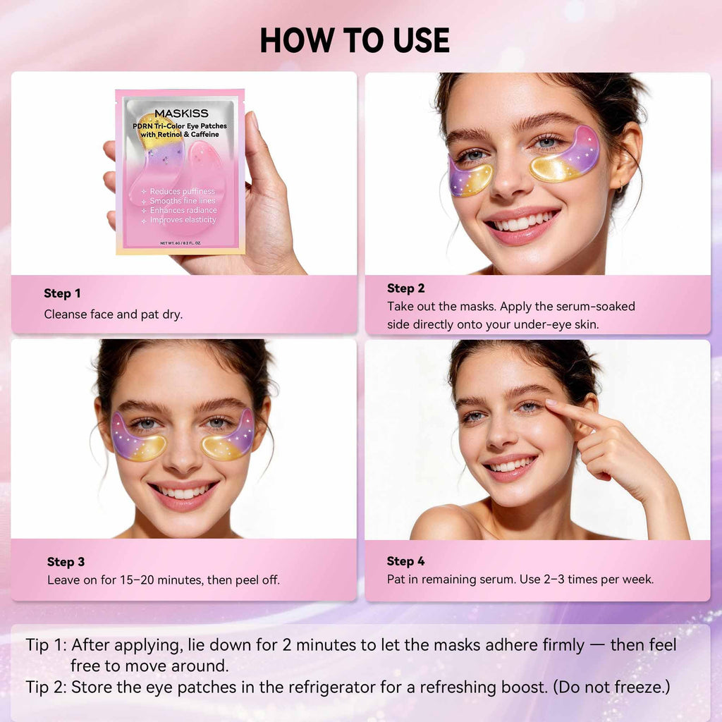Maskiss PDRN Under Eye Patches (25 Pairs), Tri-Color Eye Gel Pads with Retinol Caffeine, Eye Masks for Dark Circles Puffy Eyes Wrinkles, Collagen Self Care Gifts for Women image 7