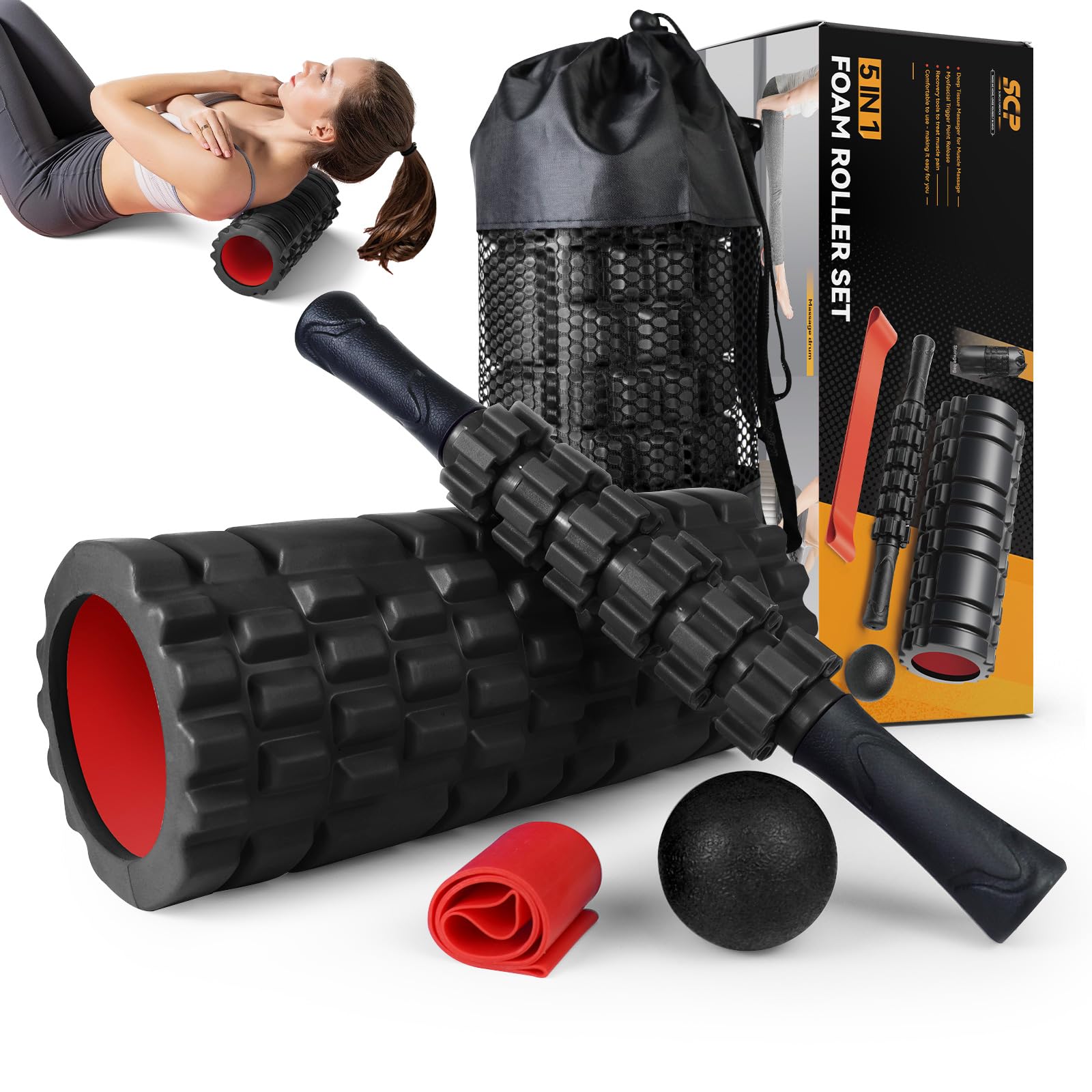 SUBCULTUREPICK 5-in-1 foam rollers showing textured trigger point roller and smooth massage tubes