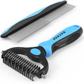 Blue Docrok deshedding brush and metal comb for detangling and dematting long pet fur
