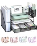 Black WALI 4-tier desk file organizer, drawer & two pen holders