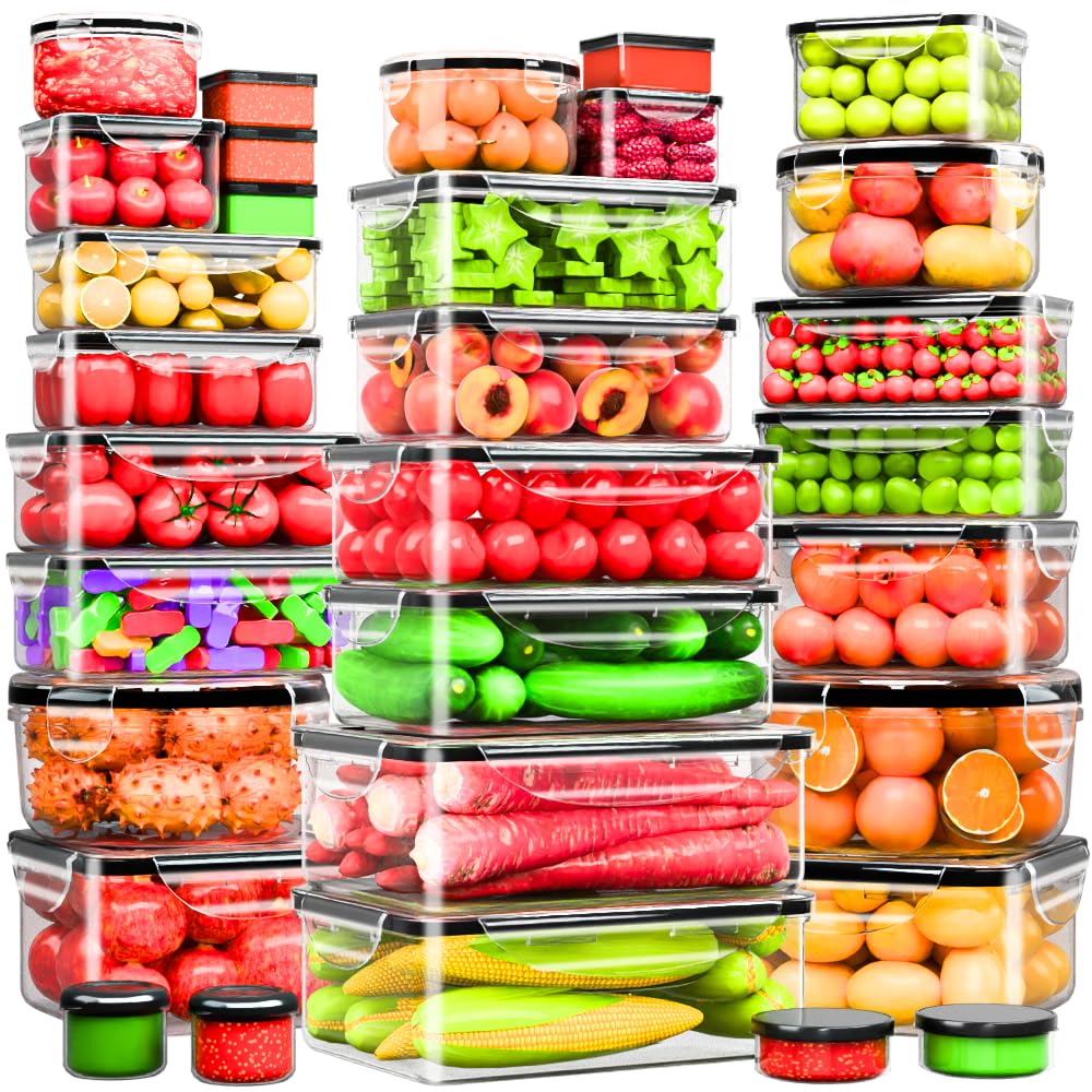 Panxenaulos clear plastic airtight food storage containers stacked, lids visible