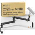 Metal low-profile microphone boom arm desk mount with clamp and adjustable joints