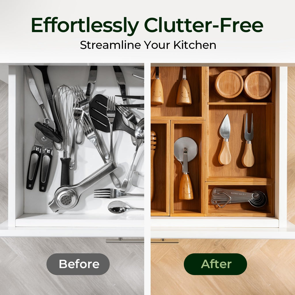 keechee 10-Piece Drawer Organizer Set, 2.2" Deep Multi-Use Organizers for Utensils, Silverware, Cutlery, Desk, Bathroom, Junk Drawer & Makeup, Non-Slip Feet Included. image 8