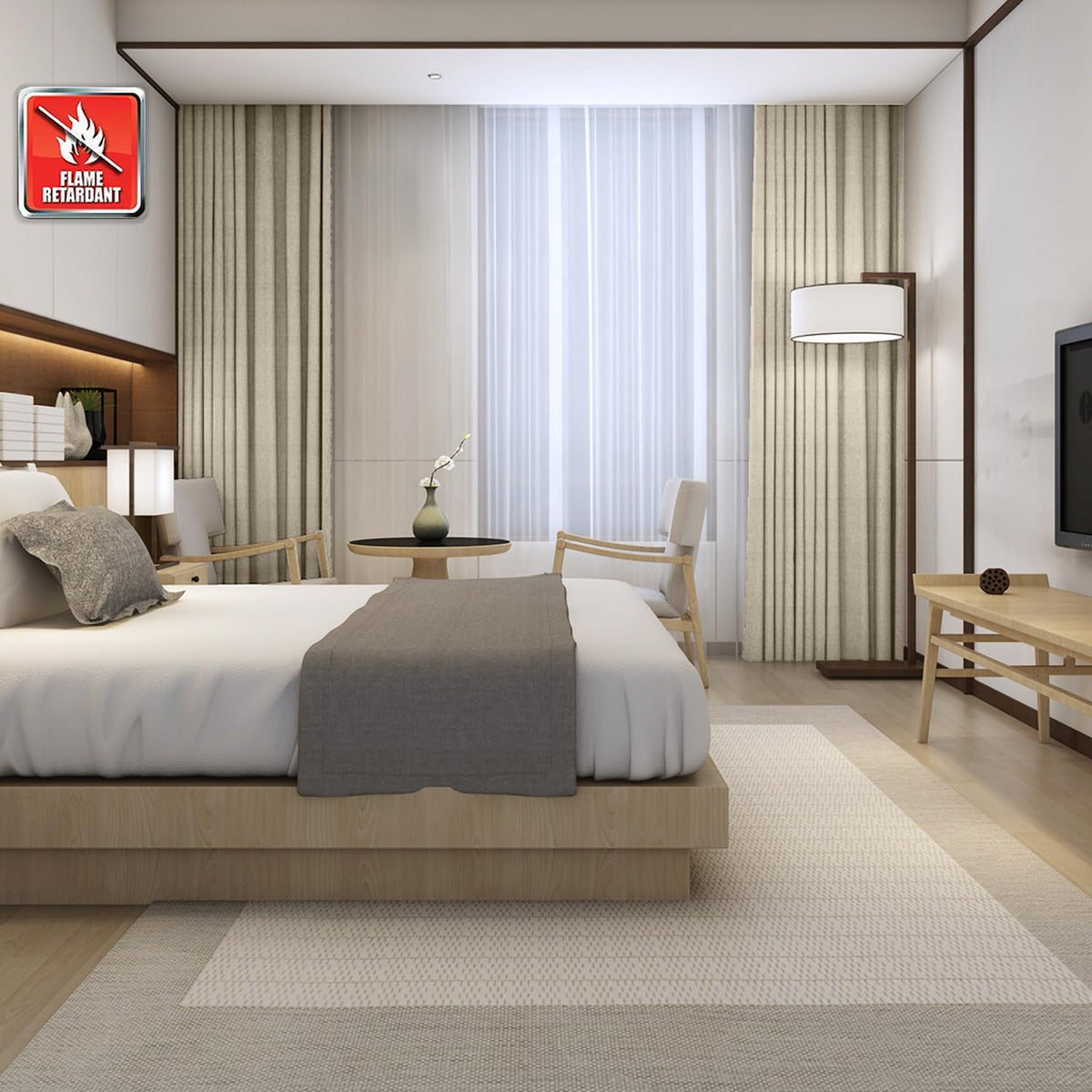 Noctura Flame Retardant Blackout Curtains, Pinch Pleat-Double，Cement gray 25 sets, black 54 sets, white 30 sets, brown gray 19 sets, dark brown gray 28 sets, Zhiqing 21 sets, gray green 26 sets, pink 28 sets (1 set = 2 pieces) 52" W x 96" L image 2