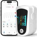 Innovo iP900BP-B fingertip pulse oximeter showing display, Bluetooth icon