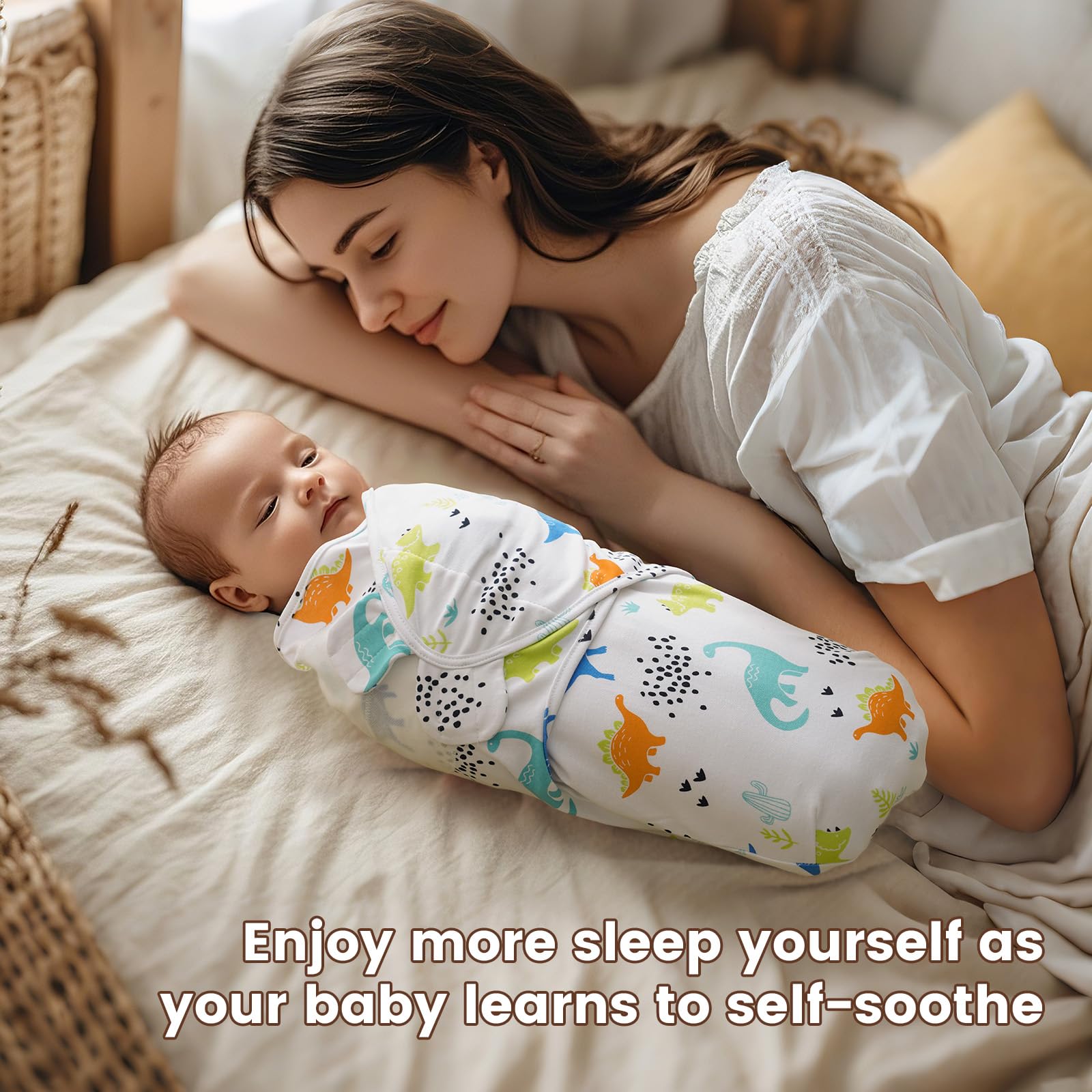 PHF 100% Cotton Baby Swaddle Sleep Sacks for Newborn, 3 Pack Soft Breathable Baby Swaddle Sack 0-3 Months for Boys Girls, Easy Adjustable, Blanket Wrap, Newborn Essentials (Dinosaur) image 5