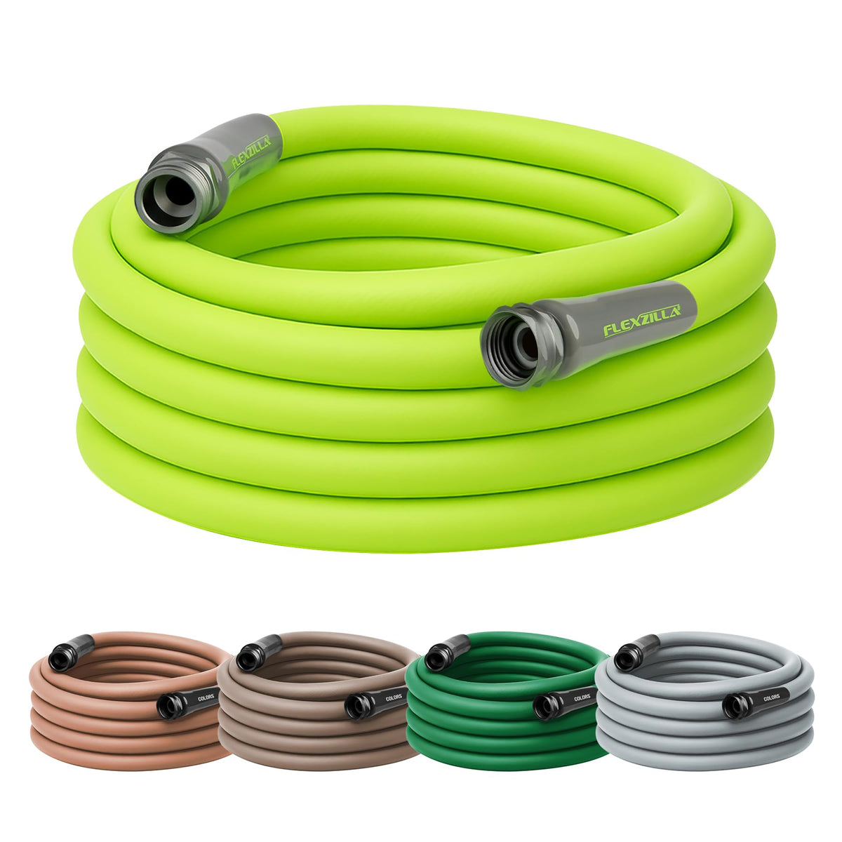 Coiled Flexzilla 5/8 in x 50 ft yellow garden hose with brass fittings