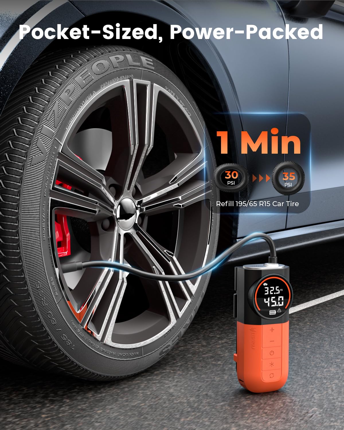 ETENWOLF S1 Tire Inflator Portable Air Compressor, 160PSI Cordless Air Pump image 2