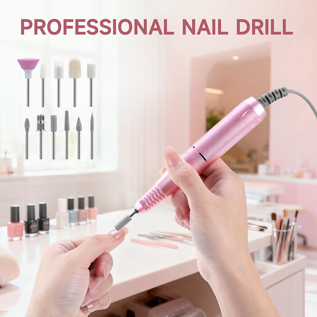 Professional Nail Drill Electric File 45000RPM, Portable Rechargeable Electric Nail File with 11 Drill Bits & 50 Sanding Bands, Low Noise Nail Drill Kit for Acrylic Gel Nails, Salon & Home Use, Pink image 5