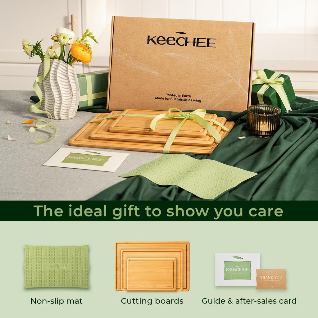 Keechee Cutting Board with Non-slip Mat, Cutting Board for Kitchen Meal Prep & Serving - Serving Board Set with Deep Juice Groove Ideal Kitchen Gifts image 8