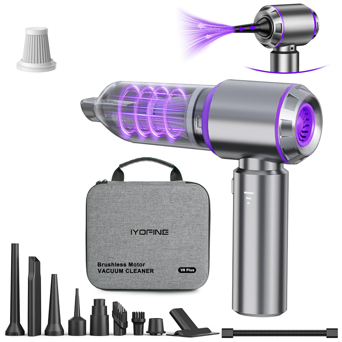 IYOFINE handheld mini car vacuum, air blower gun