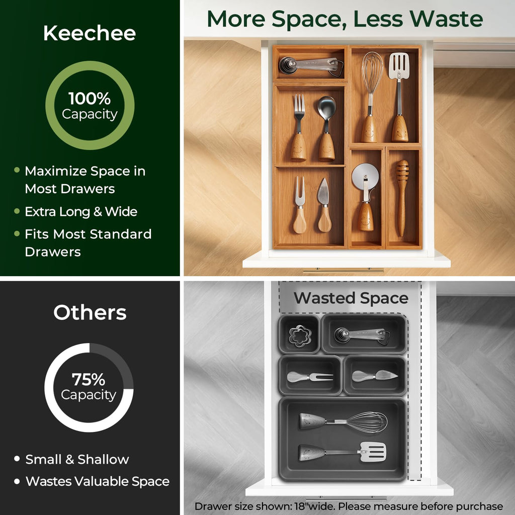 keechee 5-Piece Drawer Organizer Set, 2.2" Deep Multi-Use Organizers for Utensils, Silverware, Cutlery, Desk, Bathroom, Junk Drawer & Makeup, Non-Slip Feet Included. image 5