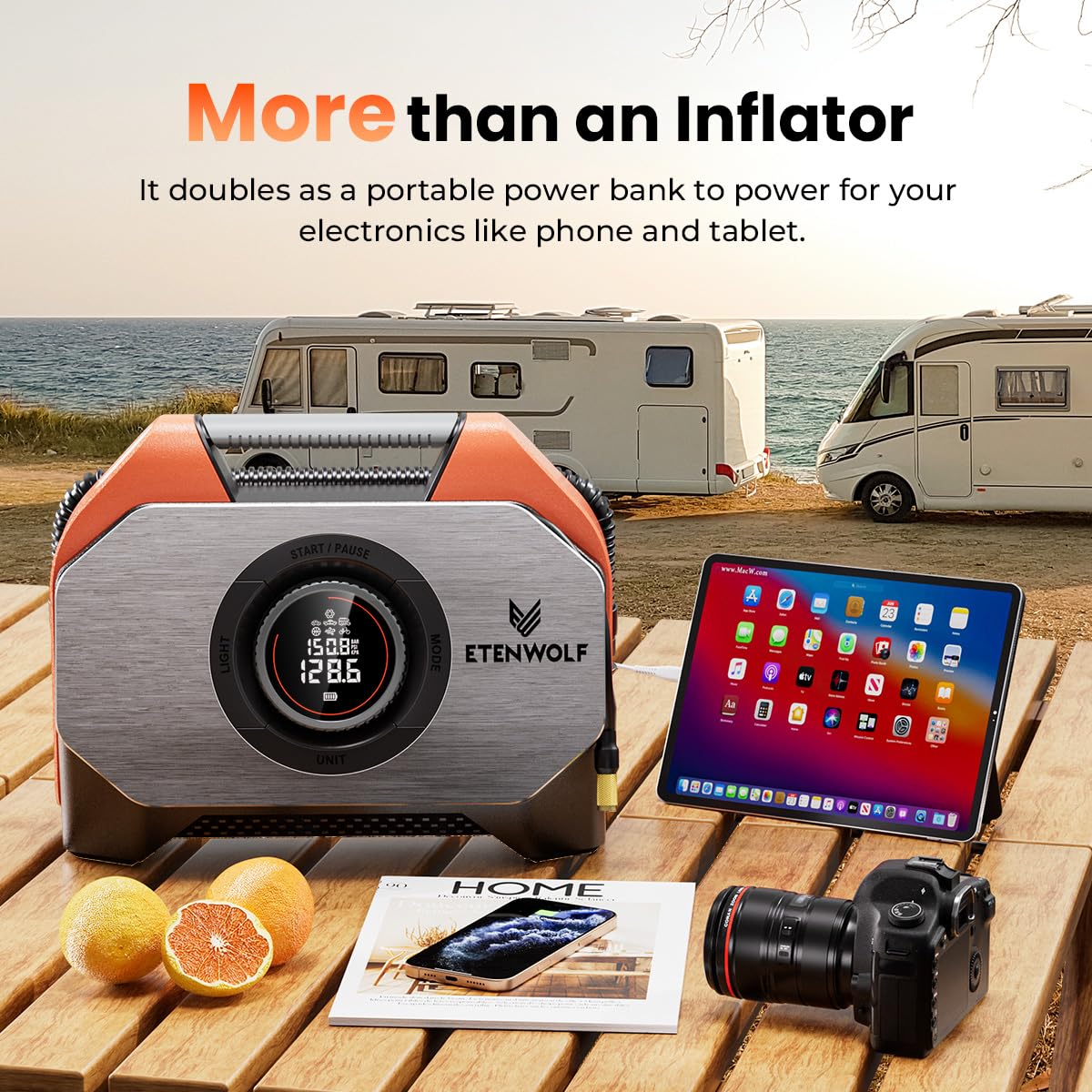 ETENWOLF VORTEX S6 Tire Inflator Portable Air Compressor, Cordless Air Pump image 6