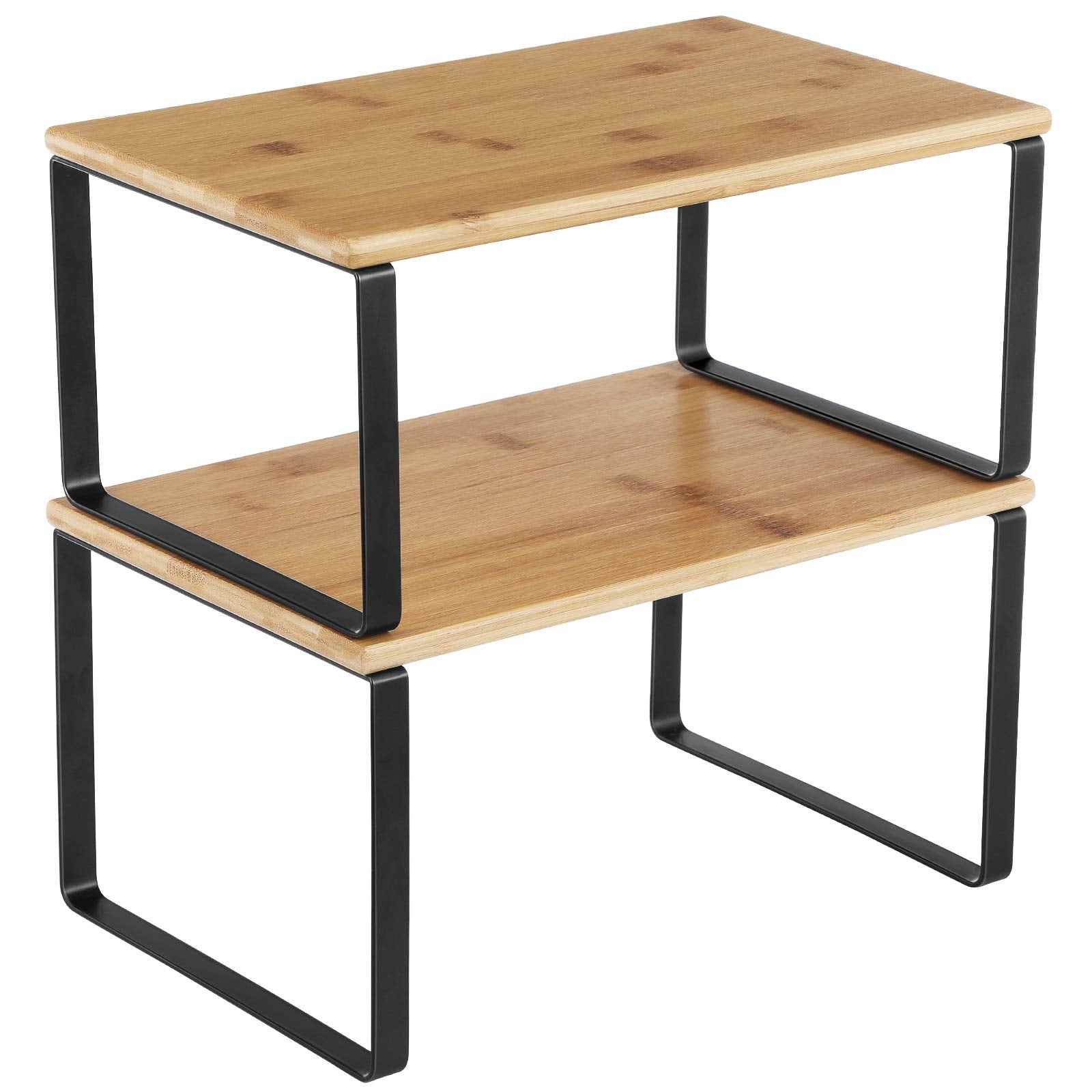 SONGMICS ink black and natural beige cabinet organizer shelf set of 2, metal frame with wood panels