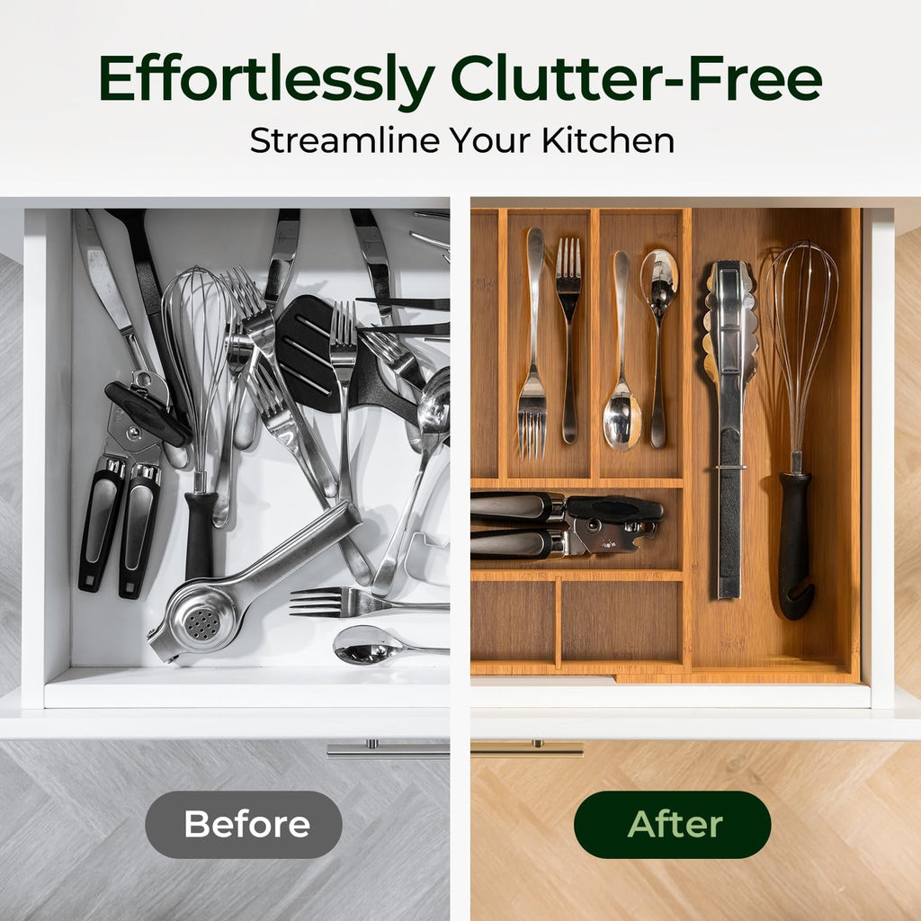 keechee Carbonized Large Kitchen Drawer Organizer, 12 Slots Expandable Silverware Organizer, Utensil Holder & Cutlery Tray, 2.5" Deep for Extra Capacity, Non-Slip Feet Included image 8