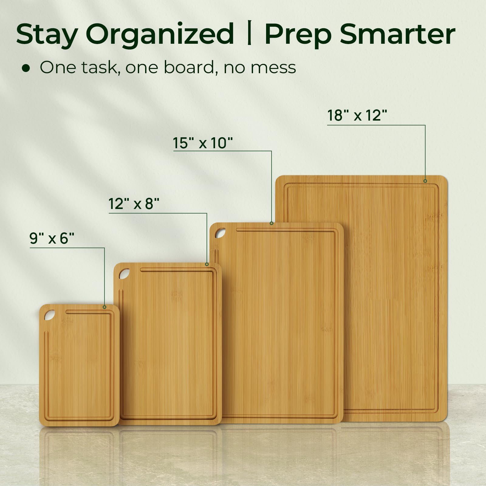 Keechee Natural Bamboo Cutting Board Set of 4, Wood Chopping Block Set image 5