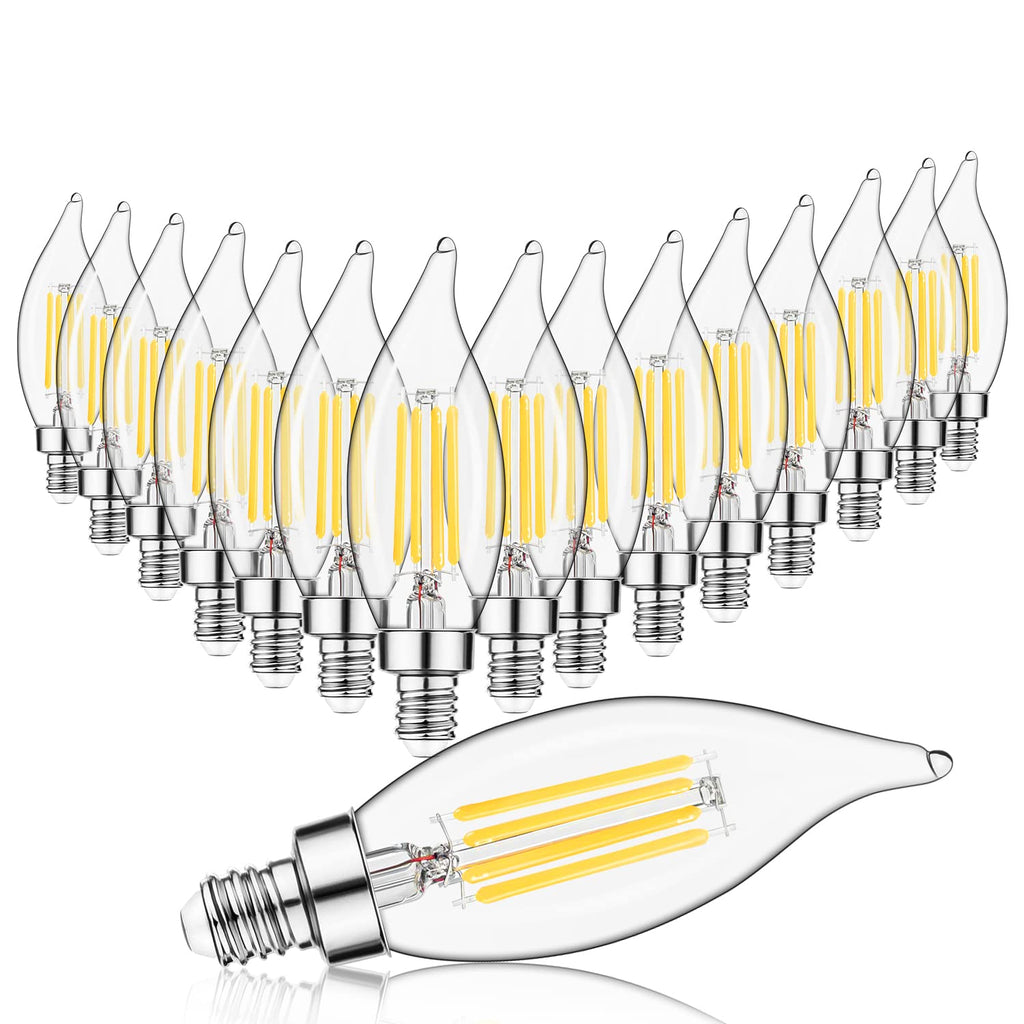 Sigalux Candelabra LED Light Bulb 60W, Chandelier Bulbs Dimmable, 4.5W, 500LM 2700K Soft White, E12 Base, Flame Tip CA10 Candle Light Bulbs, 16 Pack
