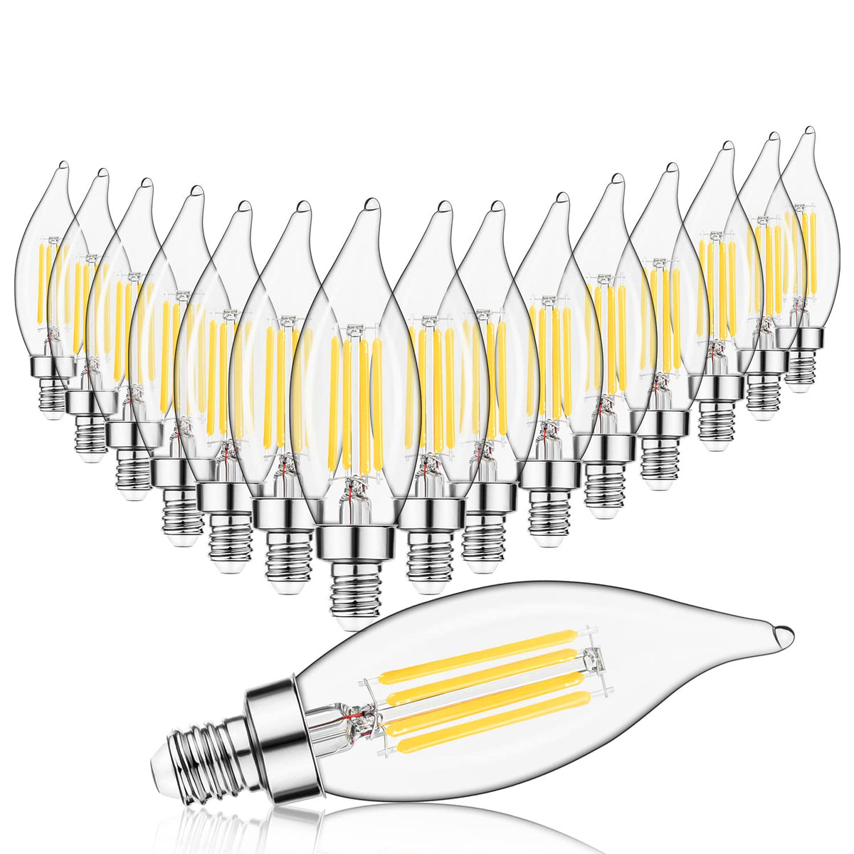 Sigalux Candelabra LED Light Bulb 60W, Chandelier Bulbs Dimmable, 4.5W, 500LM 2700K Soft White, E12 Base, Flame Tip CA10 Candle Light Bulbs, 16 Pack