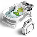 Grey Bunwag collapsible baby bathtub with soft cushion and built-in thermometer