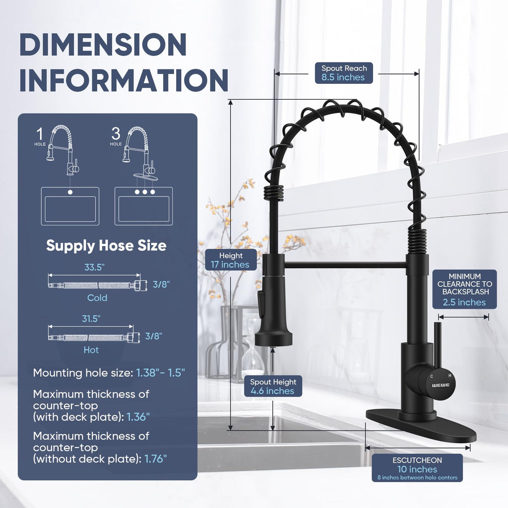 WEWE Black Kitchen Faucet with Pull Down Sprayer, High Arc Bar Sink Faucet image 3
