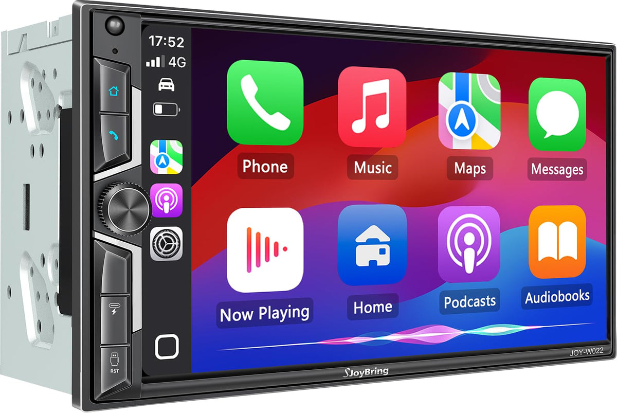 SJOYBRING 7-inch QLED double din car stereo touchscreen head unit in vehicle dashboard