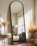 Delma black arched full-length standing floor mirror