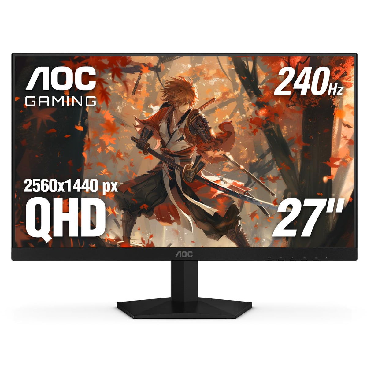 Front view of AOC 27-inch QHD 260Hz gaming monitor displaying gameplay