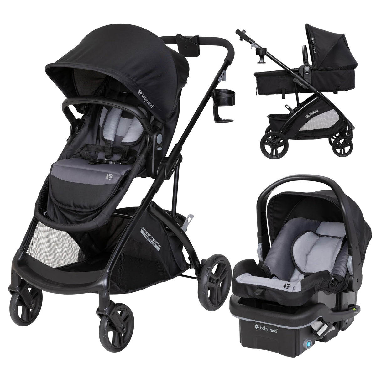 Baby Trend Passport Switch 6-in-1 stroller in Dash Black with EZ-Lift Plus infant car seat