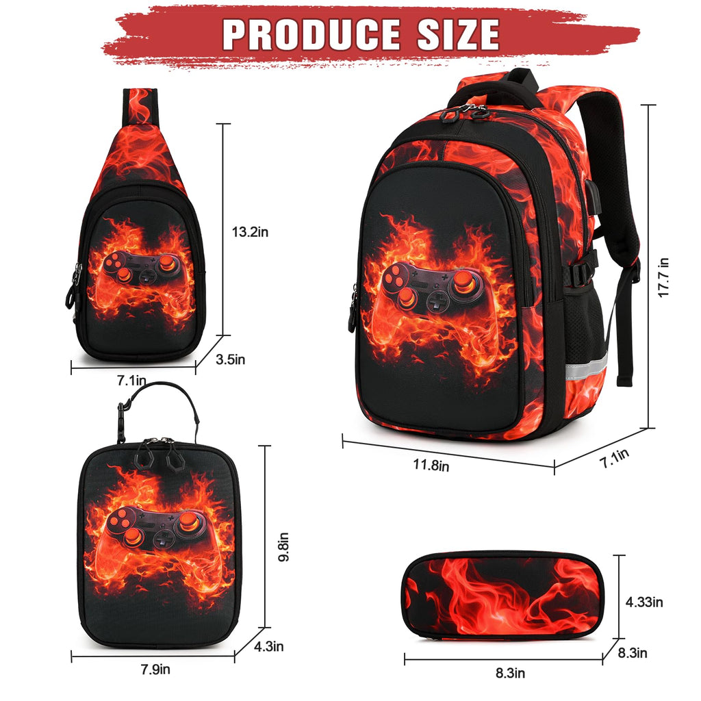 Similove Backpack for Boys, 4PCS Cool Flame School Bags image 2