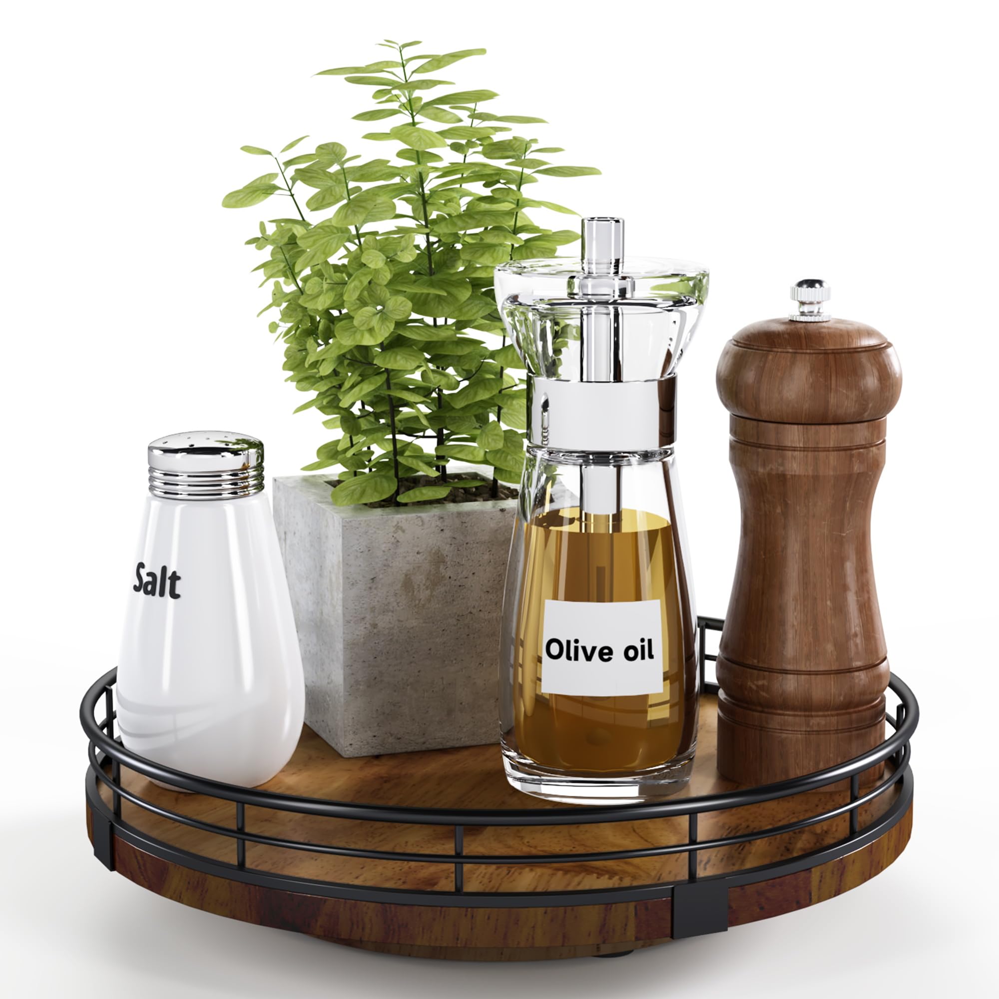 AMH 9-inch farmhouse oak lazy susan cabinet organizer in walnut finish