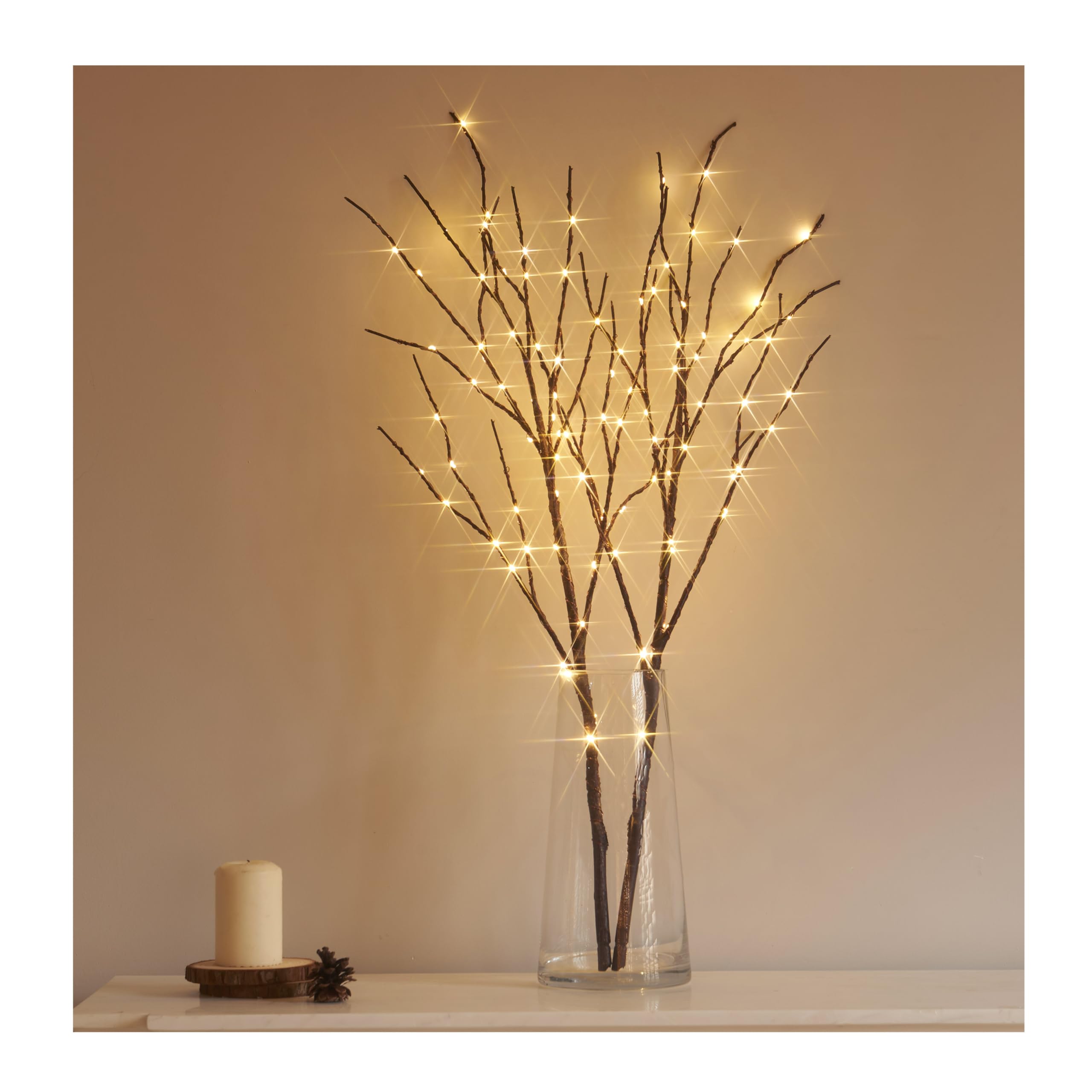 Hairui Lighted Brown Branches Battery Operated with Timer 32IN 100 LED Fairy Lights, Willow Branch Lights for Home Bedroom Fireplace Christmas Holiday Decoration Indoor Outdoor Use (Vase Excluded)