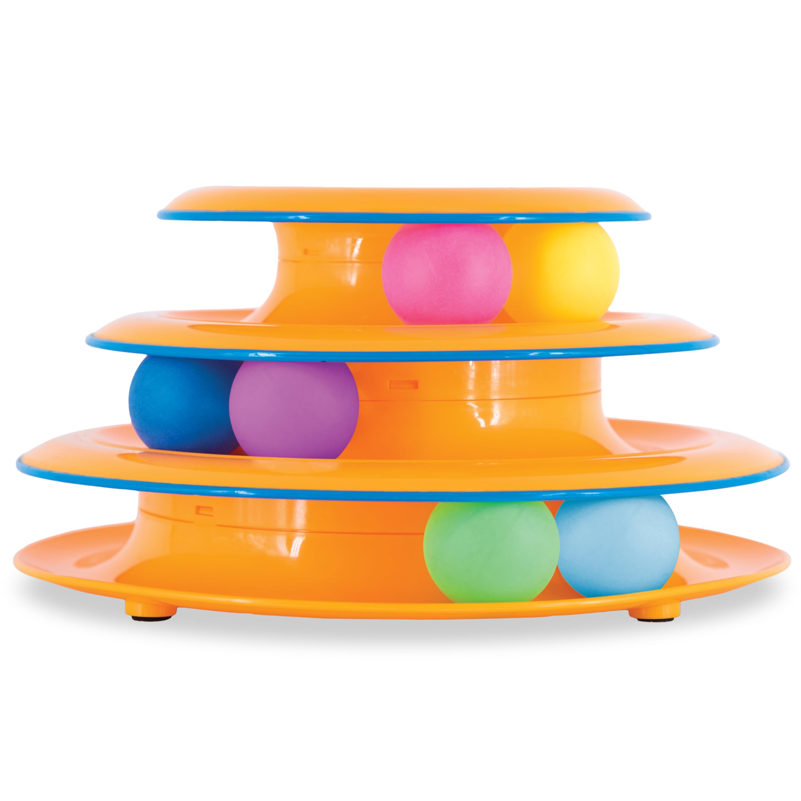 Catstages Tower of Tracks interactive cat toy with three circular tracks and six spinning balls