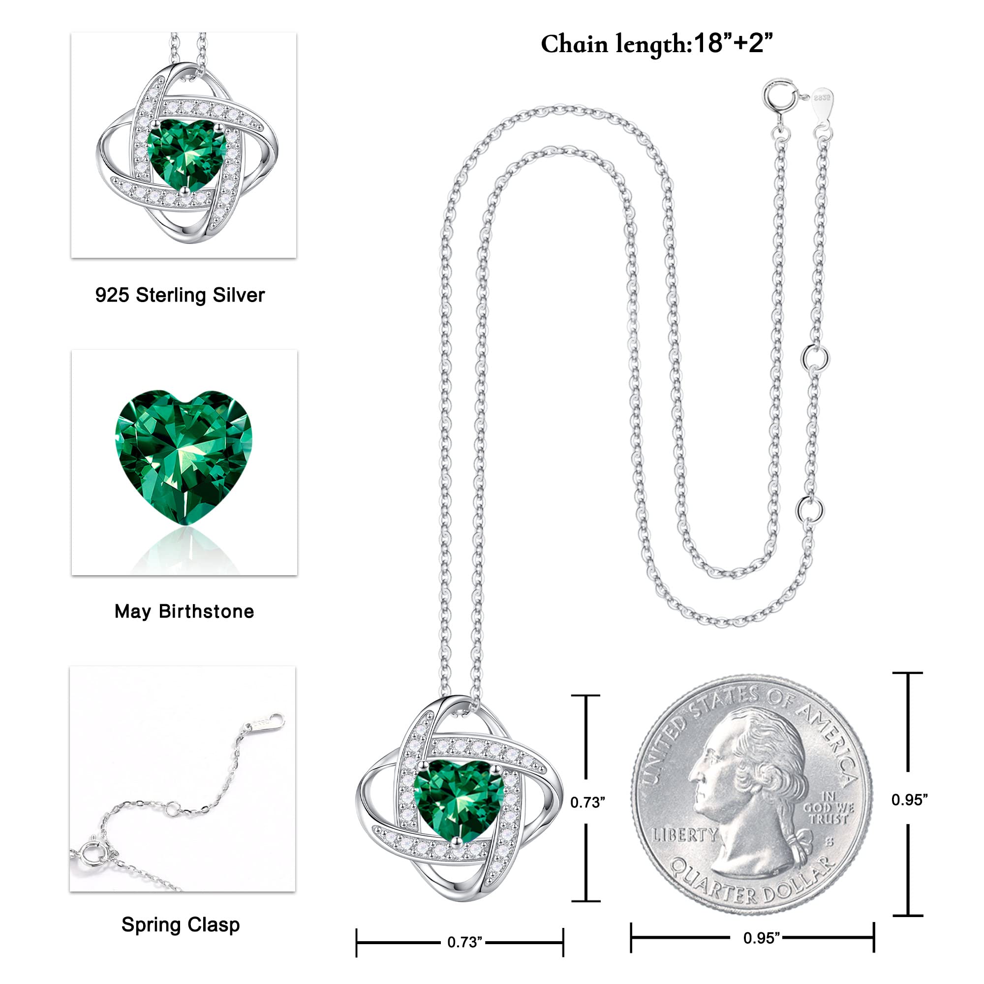 Iefil Simulated Emerald Necklace, Anniversary Birthday Gifts for Women image 3