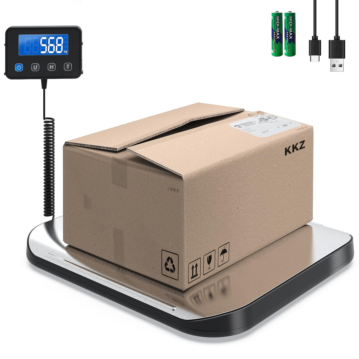 KKZ 440 lb digital postal shipping scale with LCD display and stainless steel platform