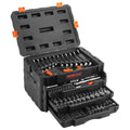 VEVOR 450-piece mechanics tool kit case open showing sockets, ratchets and extensions
