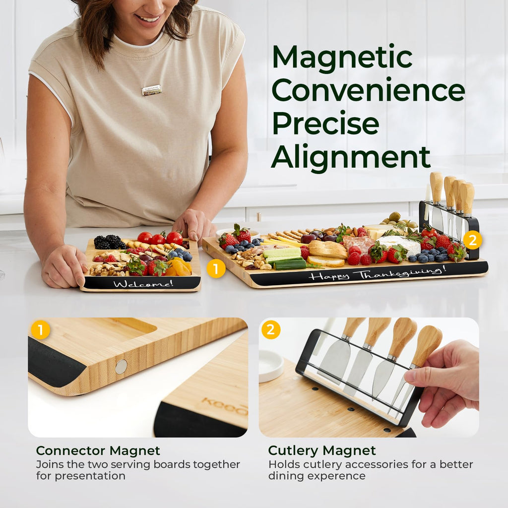 keechee Charcuterie Boards Set, Large Bamboo Cheese Board Set with Chalkboard Edge & Forks Set - Ideal for Housewarming Gift, Weddings, Bridal Showers, and Unique Gifts for Womem image 4