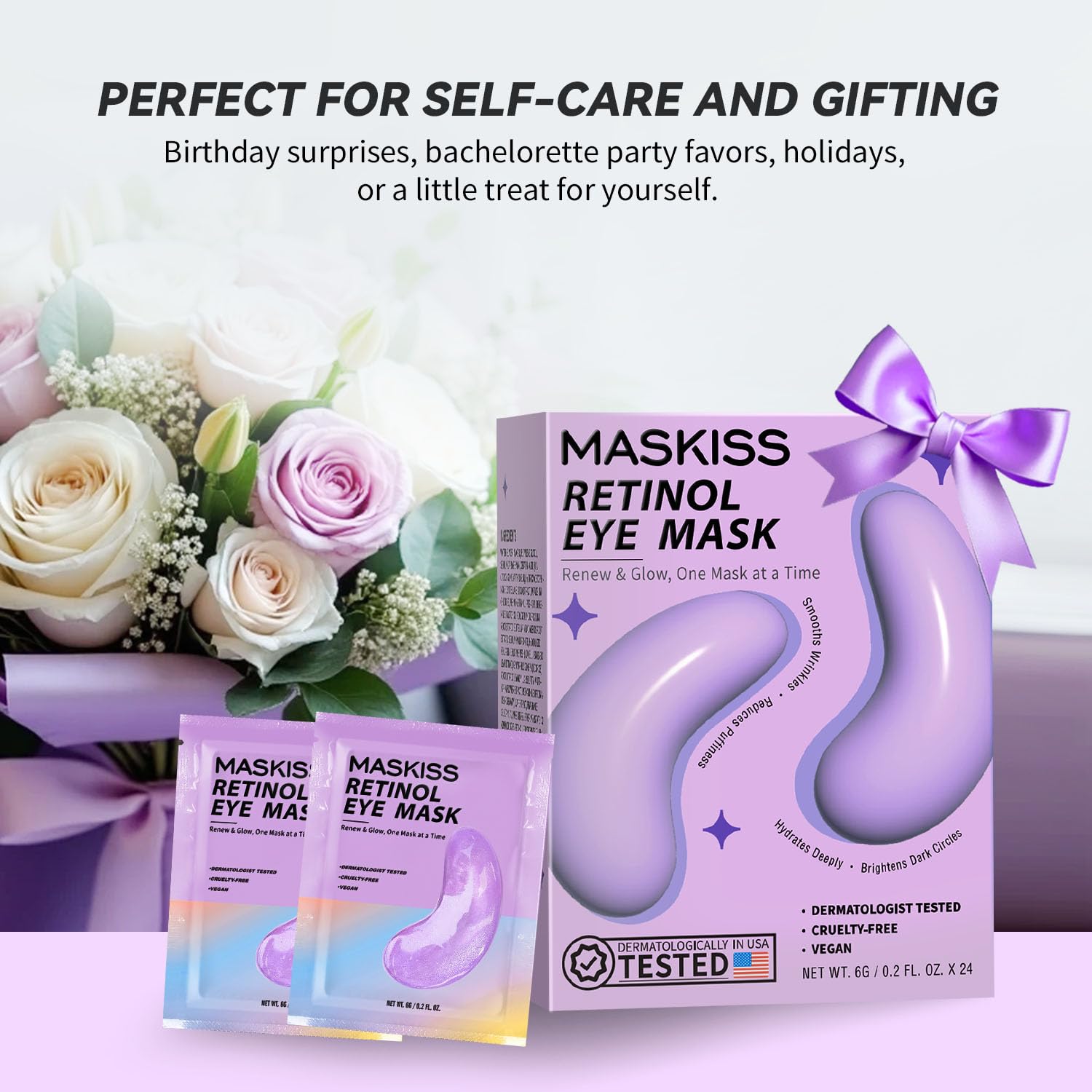 Maskiss Retinol Under Eye Patches (24 Pairs), Lavender Purple Eye Masks for Dark Circles, Puffy Eyes & Wrinkles, Firming Collagen Eye Patches, Vegan Cruelty-Free Skincare Gifts for Women image 7
