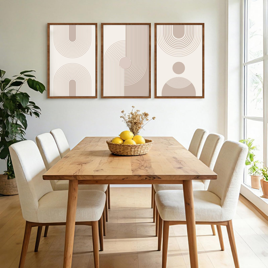 HANSILK Neutral Beige Wall Art Set of 3, Framed Abstract Canvas Wall Decor for Living Room Bedroom, Modern Minimalist Boho Artwork, Ready to Hang Framed Wall Art for Home Office Hallway image 6