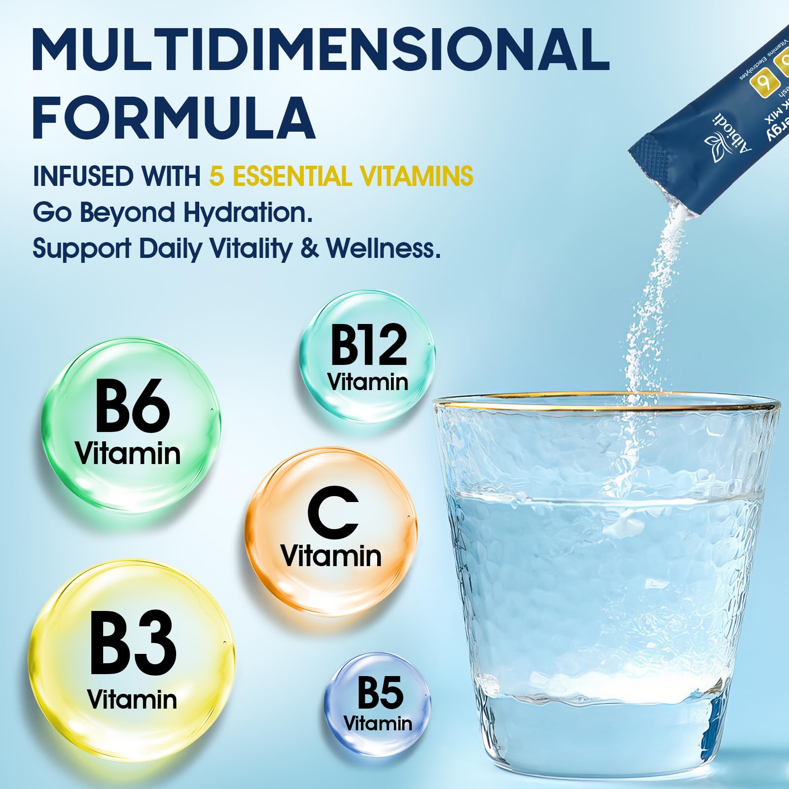 Aibiodi Electrolytes Powder Packets - Sugar Free & Zero Calorie Liquid Daily Drink Mix - Instant Hydration & Energy Supplement with 6 Electrolytes and 5 Vitamins, Keto Friendly & Vegan - 12 Sticks image 4