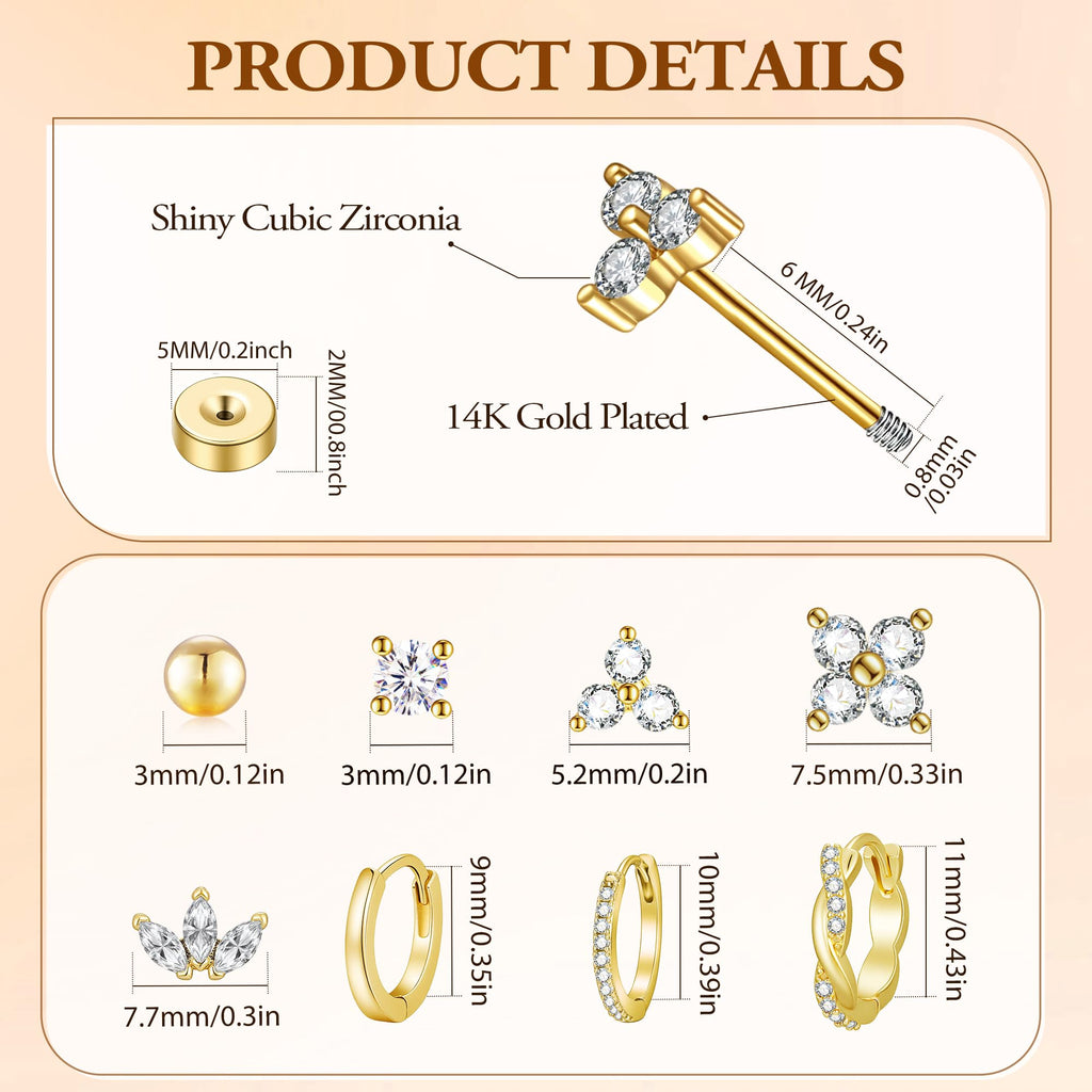 Turandoss 8 Pairs Hypoallergenic Gold Huggie Hoop Earrings for Women Girls image 3