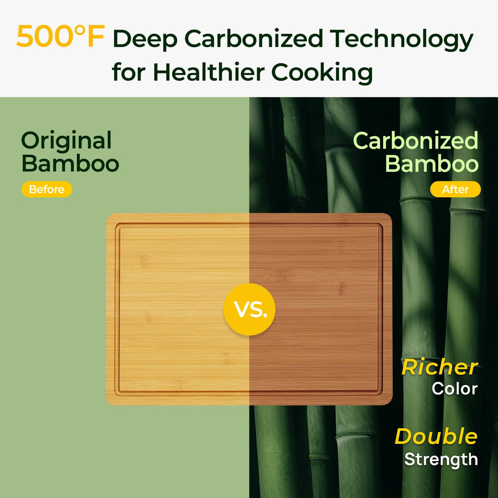 Keechee Carbonized Bamboo Cutting Board for Kitchen, XL Chopping Block image 2