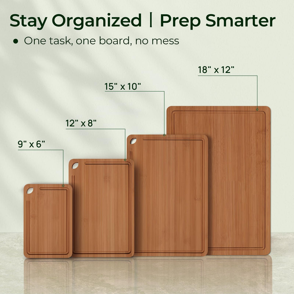 Keechee Carbonized Bamboo Cutting Board Set of 4, Kitchen Prep Boards image 5