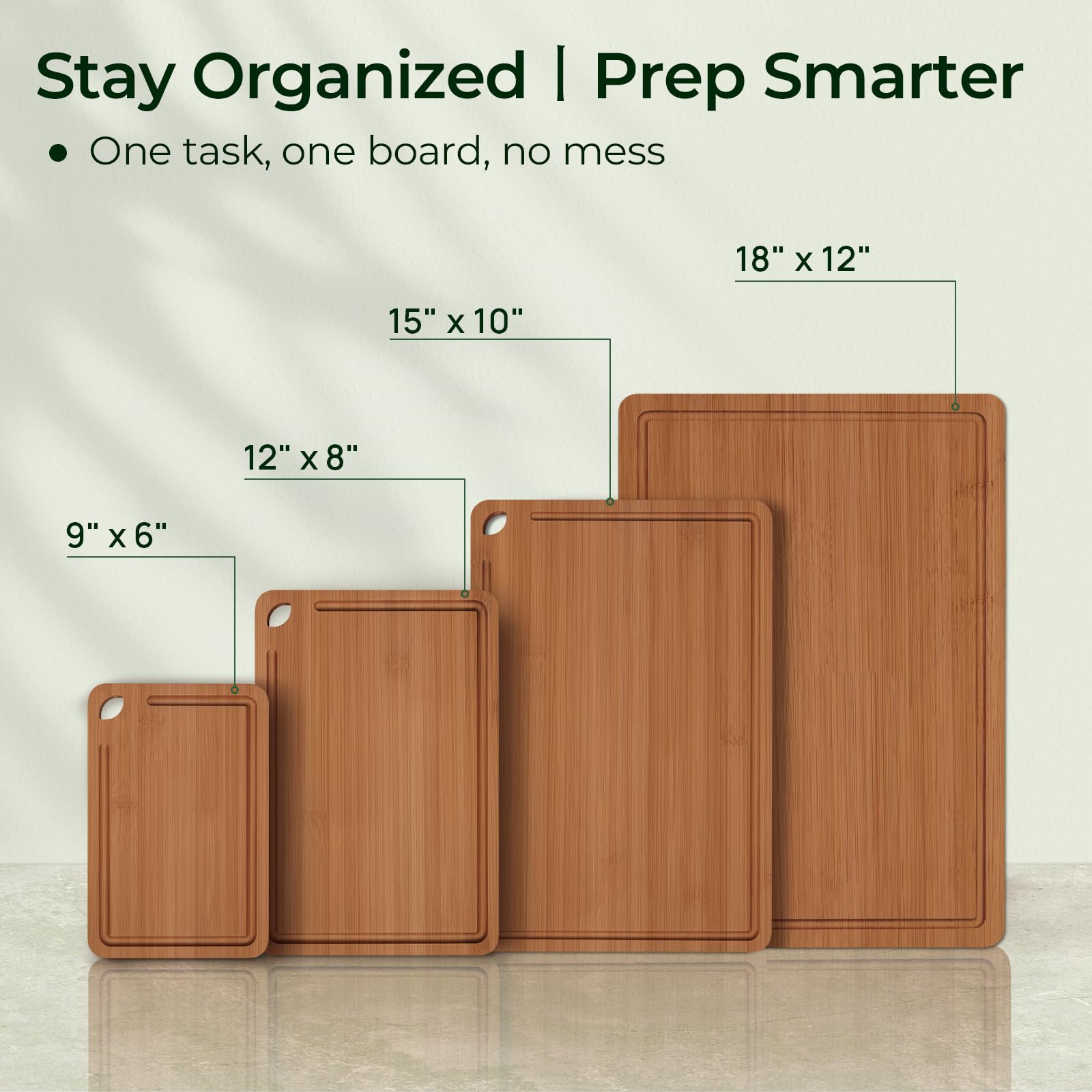 Keechee Carbonized Bamboo Cutting Board Set of 4, Kitchen Prep Boards image 5