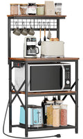 Furologee 4-tier rustic brown bakers rack featuring power outlet, microwave shelf and storage hooks