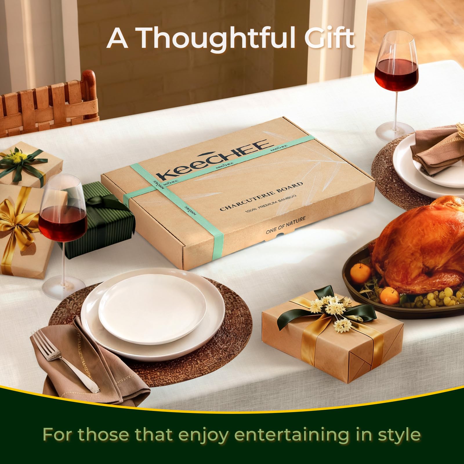 keechee Charcuterie Boards Set, Large Bamboo Cheese Board Set with Chalkboard Edge & Forks Set - Ideal for Housewarming Gift, Weddings, Bridal Showers, and Unique Gifts for Womem image 8