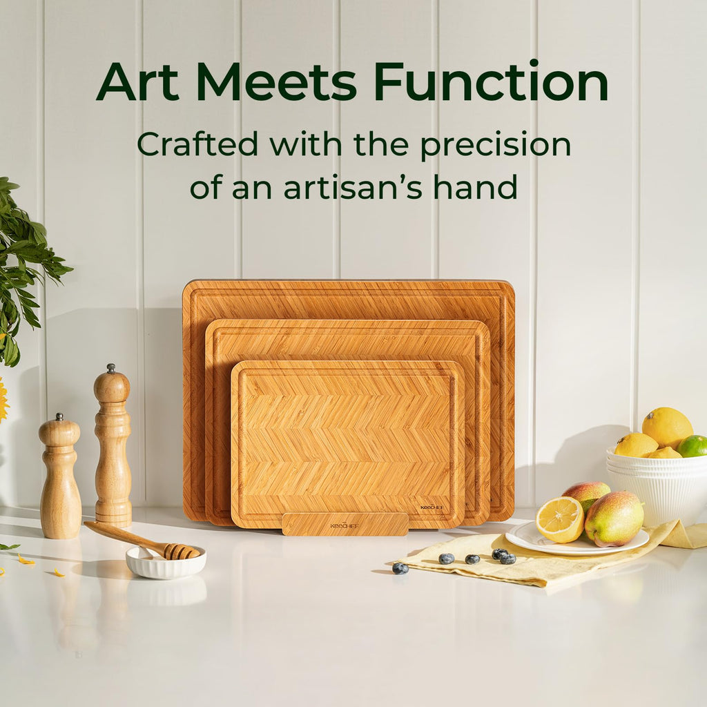 Keechee Bamboo Cutting Board, Reversible Wood Cutting Boards for Kitchen with Juice Grooves, Atelier Collection Handcrafted Large Serving Tray, Luxury Housewarming Wedding Gifts for New Home image 4