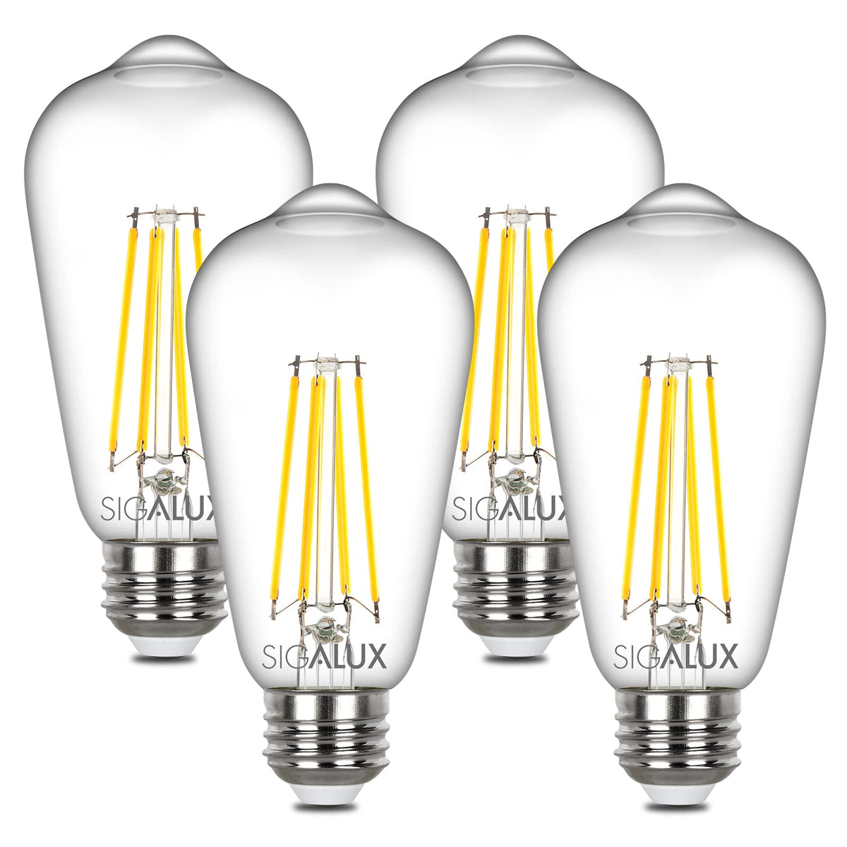 Sigalux E26 LED Edison Bulbs, ST58 Filament Clear, Non-Dimmable, 60W Equivalent, 700LM, 5000K Daylight White, 15,000hrs, 4-Pack
