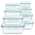 Vtopmart glass food storage containers, airtight lids, assorted sizes on countertop