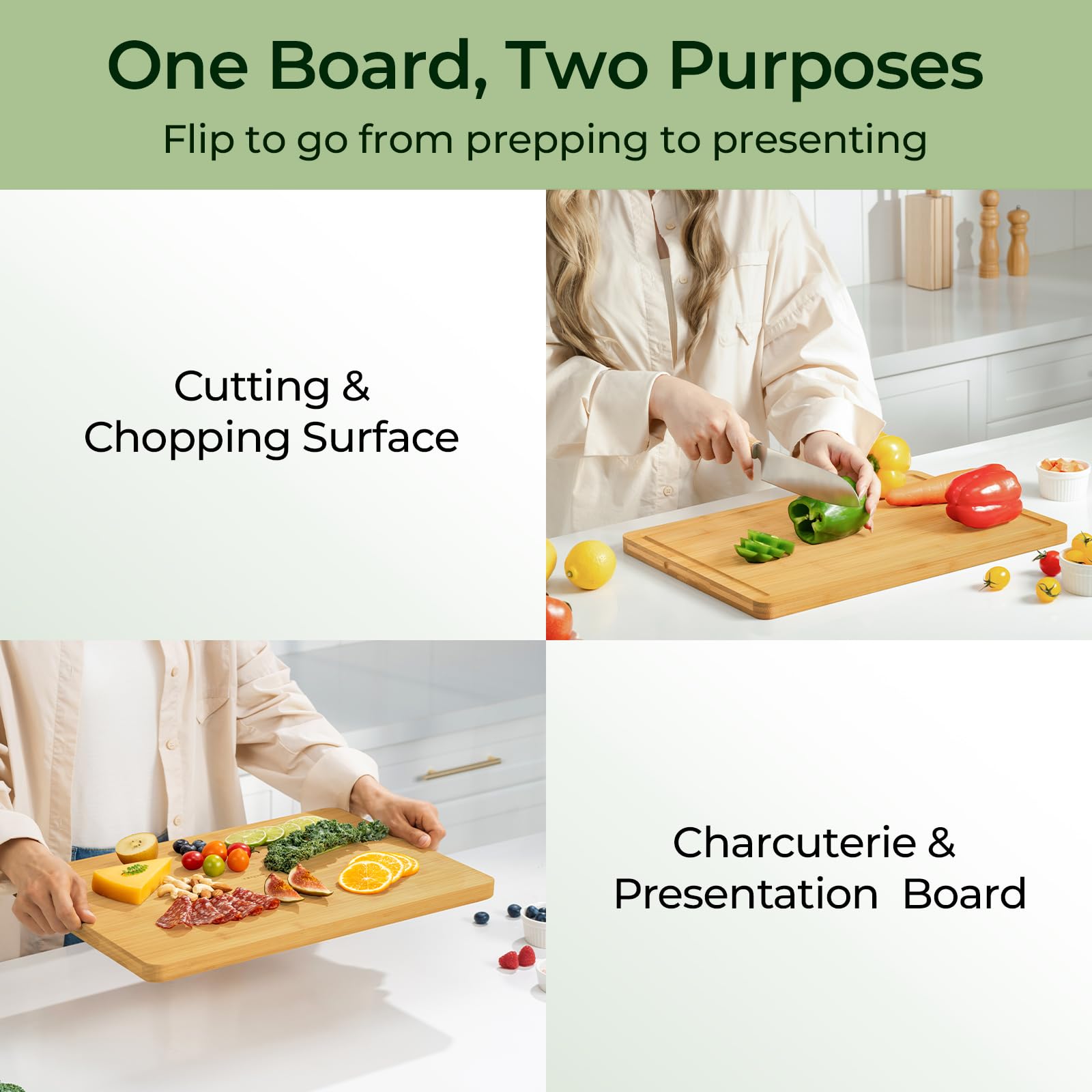 Keechee Natural Bamboo Cutting Board for Kitchen, XL Carving Board image 2