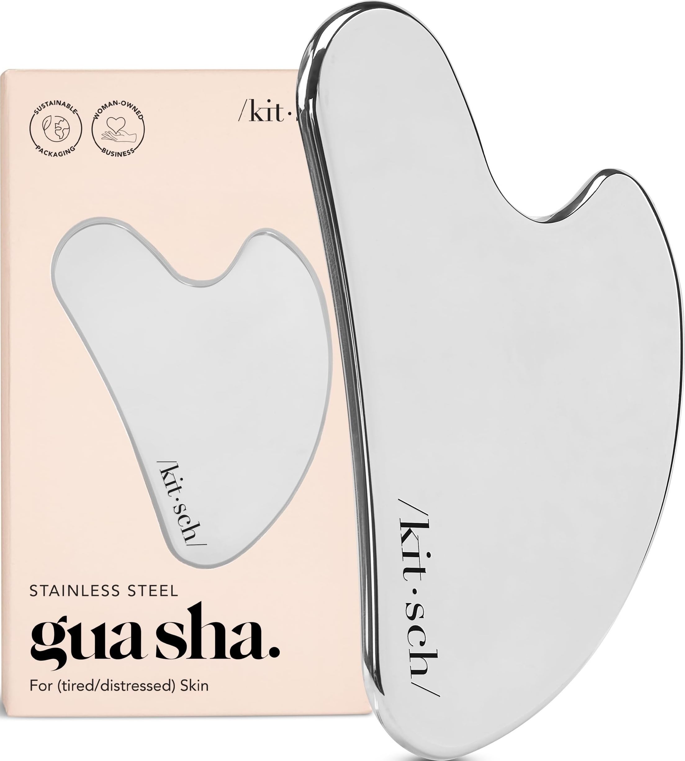 Kitsch silver stainless steel gua sha facial massage tool